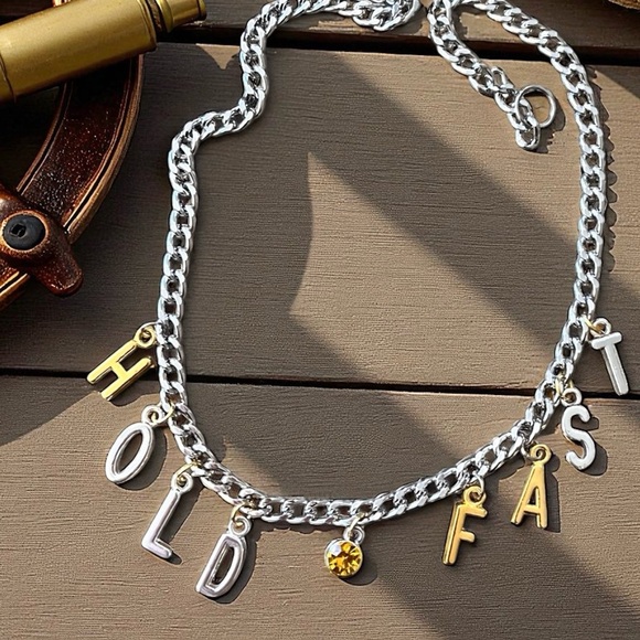 Chic Two-Tone Charm Necklace “Hold Fast” 15” - Picture 6 of 14